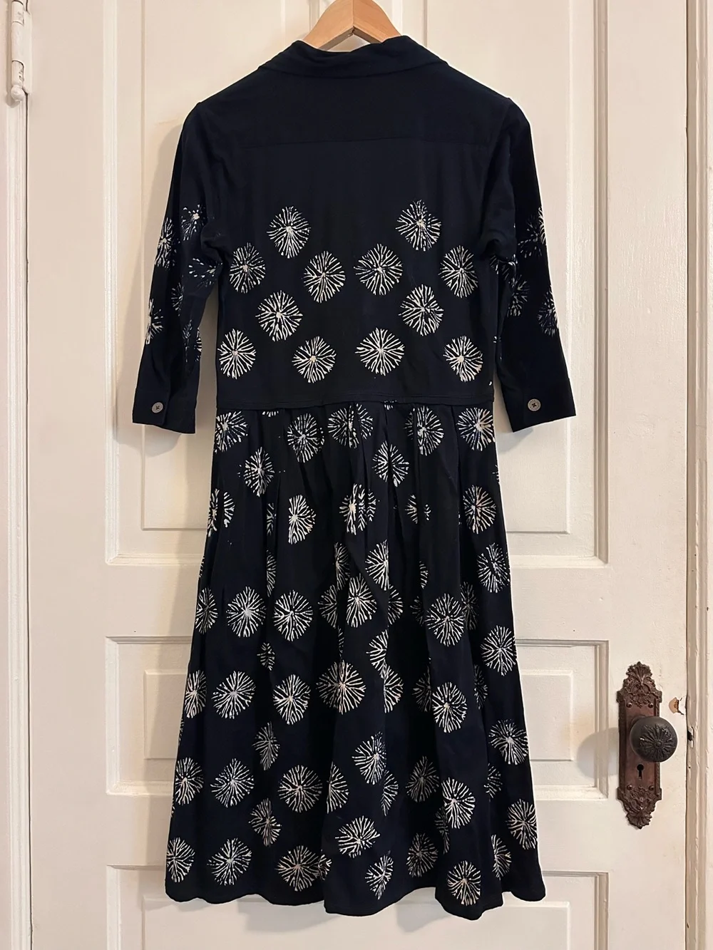 Samantha Sung Collared Shirt Dress Midi Cotton Silk Navy Blue White Size 6